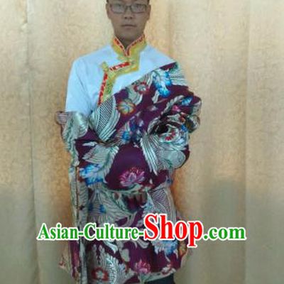 Traditional Chinese Zang Nationality Costume, Tibetan Ethnic Minority Purple Tibetan Robe for Men