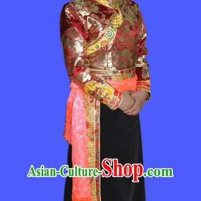 Traditional Chinese Tibetan Nationality Dance Costume, Zang Ethnic Minority Dress for Women