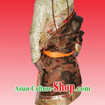 Traditional Chinese Zang Nationality Costume, Tibetan Ethnic Minority Brown Tibetan Robe for Men