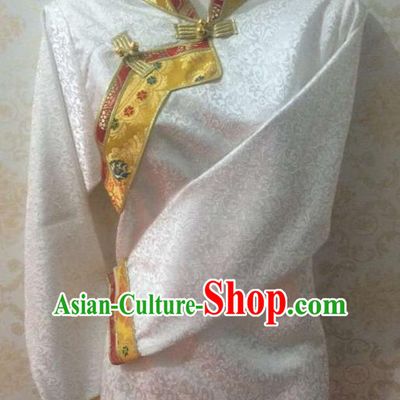 Traditional Chinese Tibetan Nationality Dance Shirts Costume, Zang Ethnic Minority White Blouse for Women