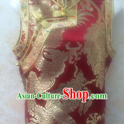 Traditional Chinese Tibetan Nationality Red Vests Costume, Zang Ethnic Minority Waistcoat for Women