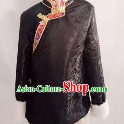Traditional Chinese Tibetan Nationality Costume, Zang Ethnic Minority Black Coat for Women
