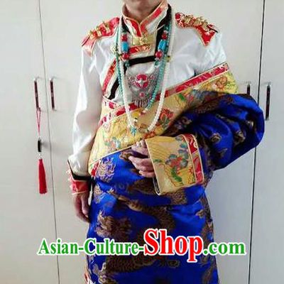 Traditional Chinese Zang Nationality Costume, Tibetan Ethnic Minority Royalblue Tibetan Robe for Men