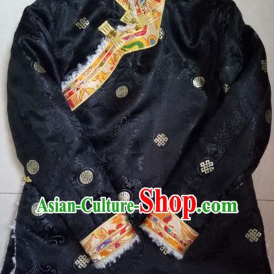 Traditional Chinese Zang Nationality Costume Cotton-padded Jacket, Tibetan Ethnic Minority Shirt for Men