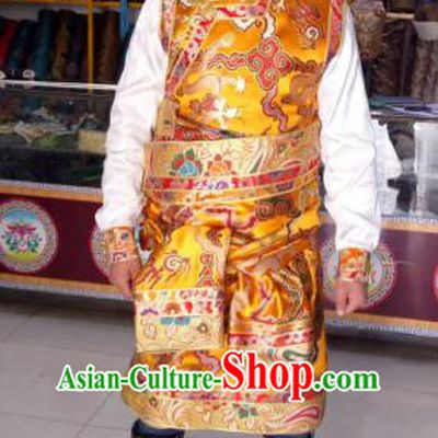 Traditional Chinese Zang Nationality Costume, Tibetan Ethnic Minority Yellow Tibetan Robe for Men