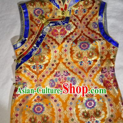 Chinese Tibetan Nationality Costume Golden Vest, Traditional Zang Ethnic Minority Waistcoat for Women