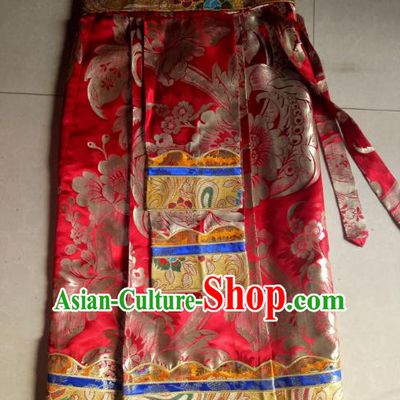 Chinese Tibetan Nationality Costume Red Skirts, Traditional Zang Ethnic Minority Dress Clothing for Women
