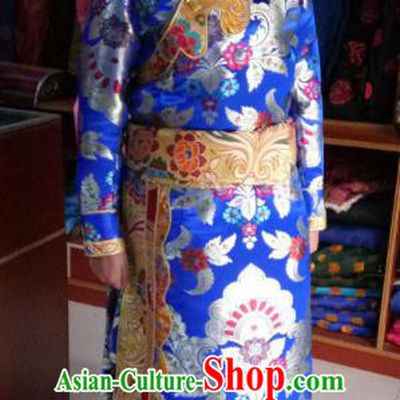 Chinese Tibetan Nationality Costume Royalblue Tibetan Robe, Traditional Zang Ethnic Minority Dress Clothing for Women