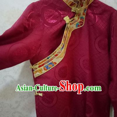 Traditional Chinese Zang Nationality Costume Wine Red Shirt, Tibetan Ethnic Minority Coat for Men