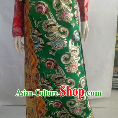 Chinese Tibetan Nationality Costume Green Tibetan Robe, Traditional Zang Ethnic Minority Clothing for Women
