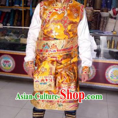 Traditional Chinese Zang Nationality Costume, Tibetan Ethnic Minority Yellow Tibetan Robe for Men