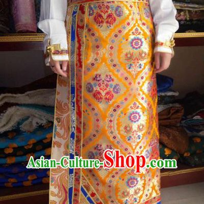 Chinese Tibetan Nationality Costume Yellow Skirt, Traditional Zang Ethnic Minority Clothing for Women