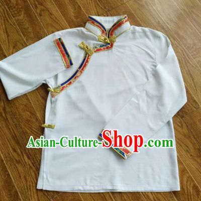 Traditional Chinese Zang Nationality Costume, Tibetan Ethnic Minority White Shirt for Men