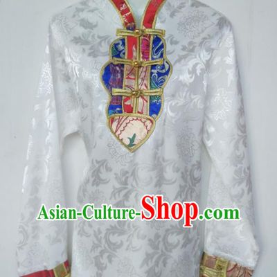 Traditional Chinese Tibetan Nationality Guozhuang Dance Costume, Zang Ethnic Minority White Blouse for Women