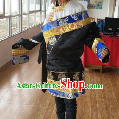 Traditional Chinese Zang Nationality Costume, Tibetan Ethnic Minority Black Tibetan Robe for Men