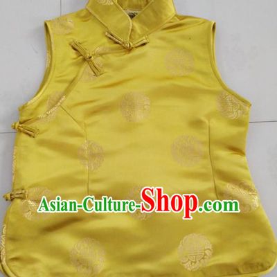 Chinese Tibetan Nationality Costume Yellow Vest, Traditional Zang Ethnic Minority Waistcoat Clothing for Women