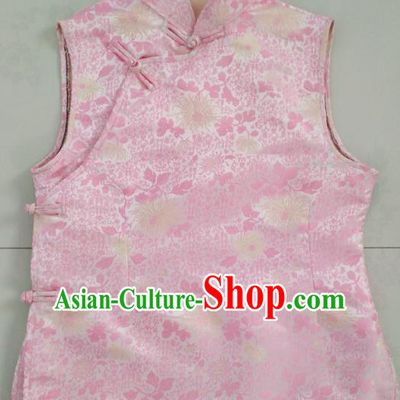 Chinese Tibetan Nationality Costume Pink Vest, Traditional Zang Ethnic Minority Waistcoat Clothing for Women