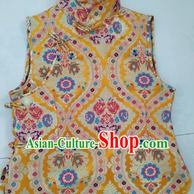 Chinese Tibetan Nationality Costume Golden Vest, Traditional Zang Ethnic Minority Waistcoat Clothing for Women