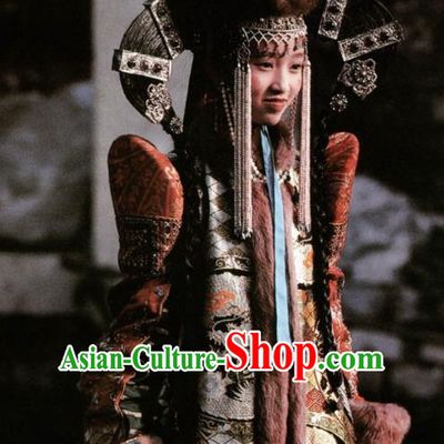Chinese Ancient Qing Dynasty Mongolian Empress Embroidered Dress Replica Costumes for Women