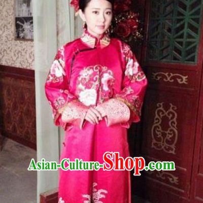 Chinese Qing Dynasty Manchu Last Empress Wanrong Embroidered Dress Replica Costumes for Women
