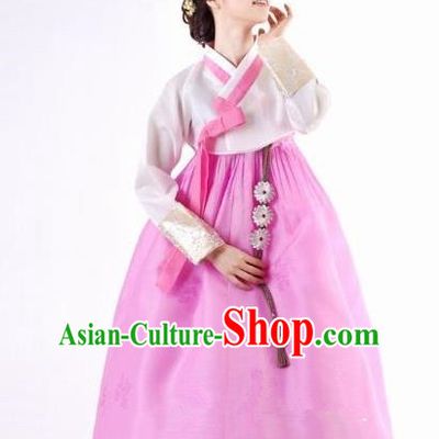 Korean Traditional Bride Hanbok Clothing White Blouse and Pink Skirt Korean Fashion Apparel Costumes for Women