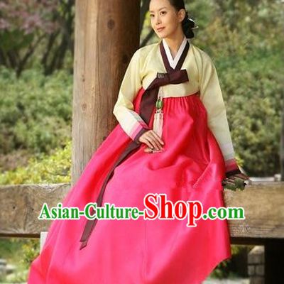 Korean Traditional Bride Hanbok Clothing Yellow Blouse and Red Skirt Korean Fashion Apparel Costumes for Women