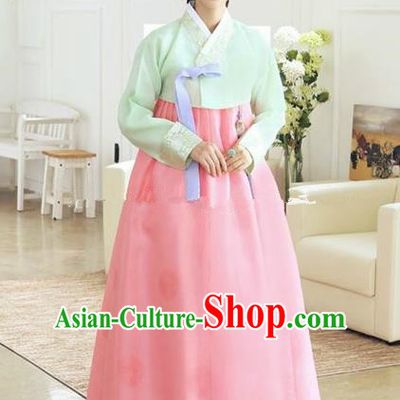 Korean Traditional Bride Hanbok Clothing Green Blouse and Pink Dress Korean Fashion Apparel Costumes for Women