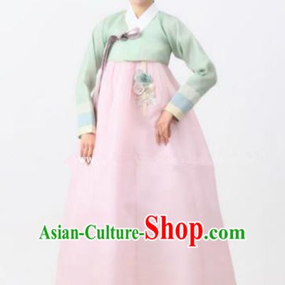 Korean Traditional Bride Palace Hanbok Clothing Green Blouse and Pink Dress Korean Fashion Apparel Costumes for Women