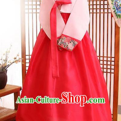 Korean Traditional Bride Palace Hanbok Clothing Pink Blouse and Red Dress Korean Fashion Apparel Costumes for Women