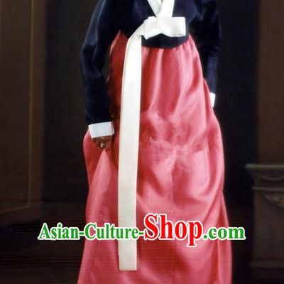 Korean Traditional Bride Palace Hanbok Clothing Navy Blouse and Pink Dress Korean Fashion Apparel Costumes for Women