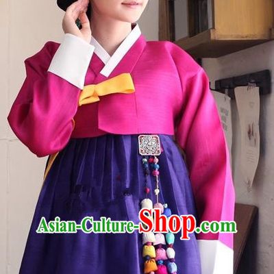 Korean Traditional Bride Palace Hanbok Clothing Rosy Blouse and Purple Dress Korean Fashion Apparel Costumes for Women