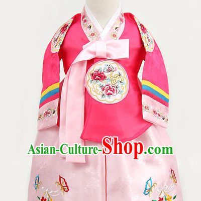 Korean Traditional Hanbok Clothing Korean Children Rosy Fashion Apparel Hanbok Costumes for Kids