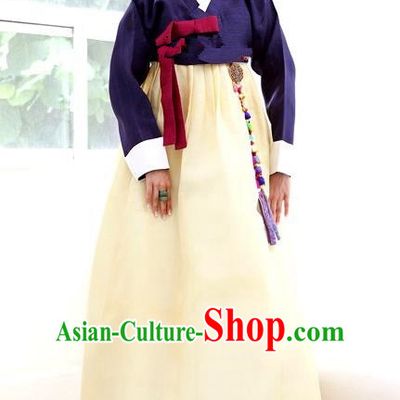 Korean Traditional Bride Palace Hanbok Clothing Purple Blouse and Yellow Dress Korean Fashion Apparel Costumes for Women