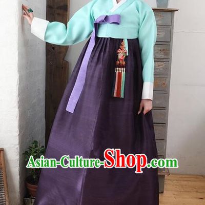 Korean Traditional Bride Palace Hanbok Clothing Green Blouse and Purple Dress Korean Fashion Apparel Costumes for Women