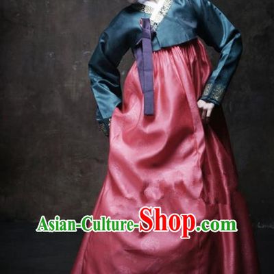 Korean Traditional Bride Palace Hanbok Clothing Atrovirens Blouse and Dress Korean Fashion Apparel Costumes for Women