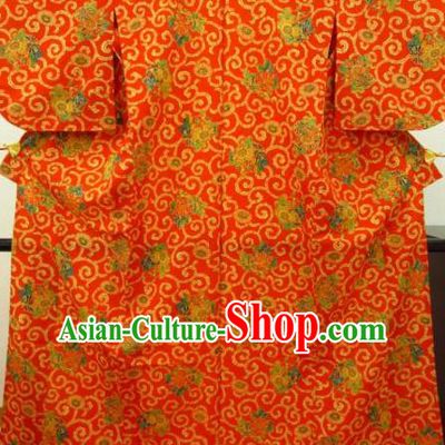 Japan Ancient Orange Furisode Kimonos Traditional Female Yukata Dress Formal Costume for Women