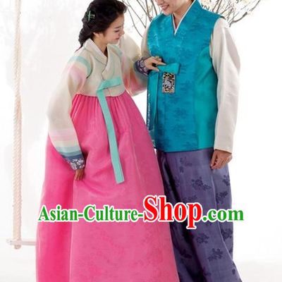 Korean Traditional Bride and Bridegroom Palace Hanbok Clothing Complete Set