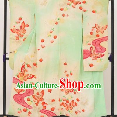Japan Ancient Palace Female Furisode Kimonos Traditional Printing Butterfly Yukata Dress Formal Costume for Women