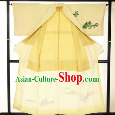 Japanese Ancient Male Yellow Kimono Costume Traditional Wafuku Hakama Haori Yukata for Men
