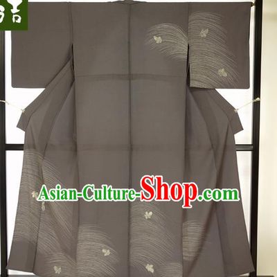 Japanese Ancient Male Grey Kimono Costume Traditional Wafuku Hakama Haori Yukata for Men