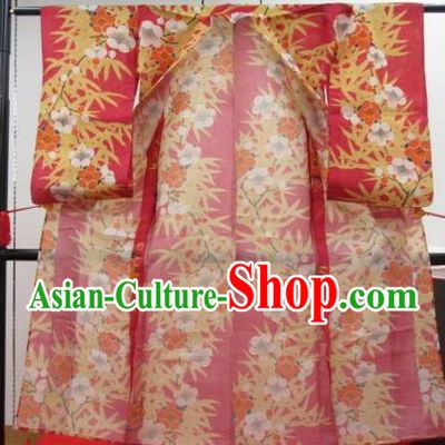 Japan Ancient Printing Red Furisode Kimonos Traditional Female Yukata Dress Formal Costume for Women