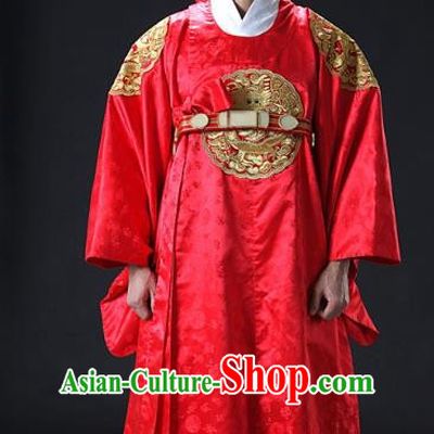 Asian Korean Traditional Palace Emperor Hanbok Clothing Ancient Korean King Red Robe Costume for Men