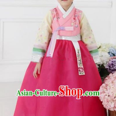 Korean Traditional Hanbok Korea Children Rosy Dress Fashion Apparel Hanbok Costumes for Kids
