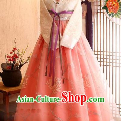 Korean Traditional Palace Garment Hanbok Fashion Apparel Costume Bride Pink Dress for Women