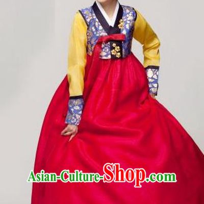Korean Traditional Palace Garment Hanbok Fashion Apparel Costume Bride Red Dress for Women