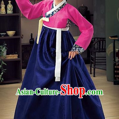 Korean Traditional Palace Garment Hanbok Fashion Apparel Costume Bride Navy Dress for Women