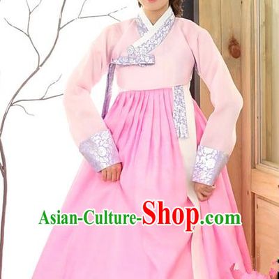 Korean Traditional Palace Garment Hanbok Fashion Apparel Costume Bride Pink Dress for Women