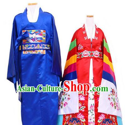 Korean Traditional Garment Palace Hanbok Fashion Apparel Costumes Bride and Bridegroom Wedding Clothing