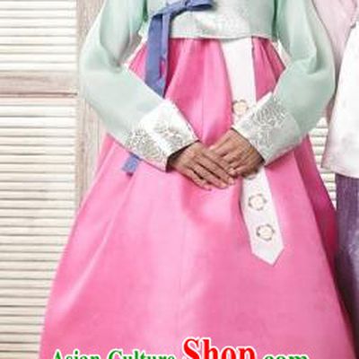 Korean Traditional Garment Palace Hanbok Fashion Apparel Costumes Bride Light Green Blouse and Dress for Women