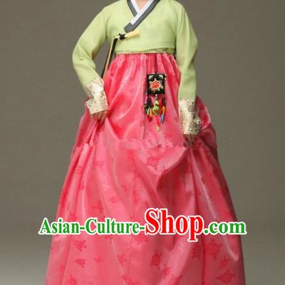 Korean Traditional Garment Palace Hanbok Fashion Apparel Costumes Bride Green Blouse and Dress for Women